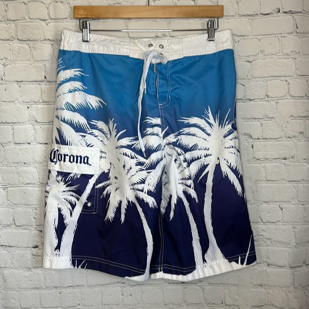 Corona Mens Blue White Swim Trunks Board Shorts Swimwear‎ size XL